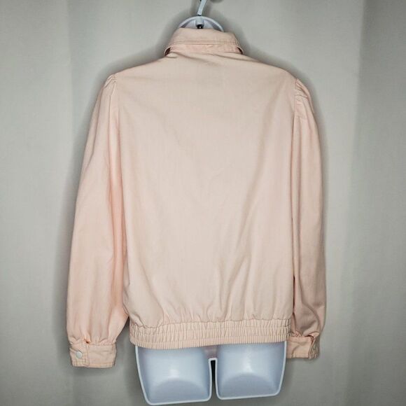 Vintage 80s Baby Pink Jacket Cotton Blend Sz S Snap Closure Gathered Shoulders - Picture 5 of 11